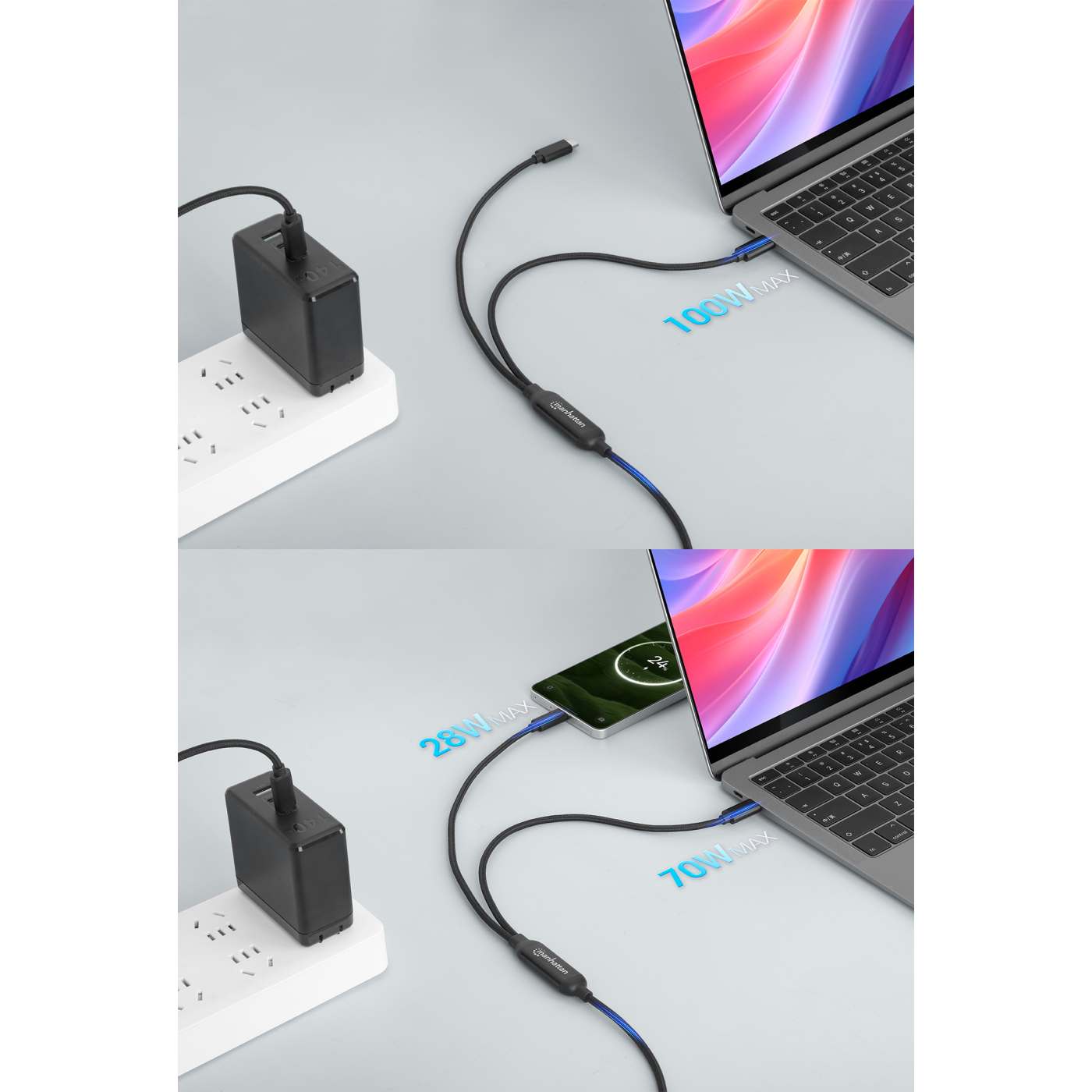 Dual USB-C Charging Cable 100 W, 2 m (7 ft.) Image 3