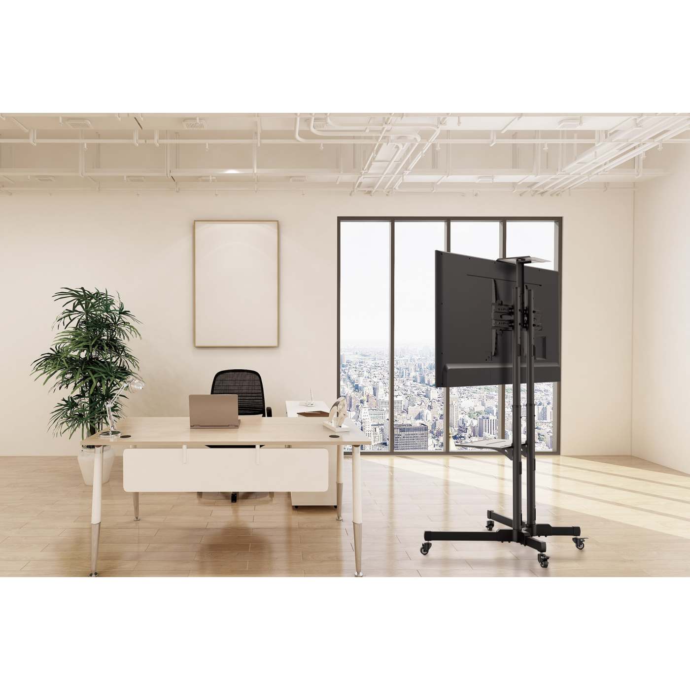 Economy Height-Adjustable Multimedia TV Cart, for 37" to 70" Displays Image 9