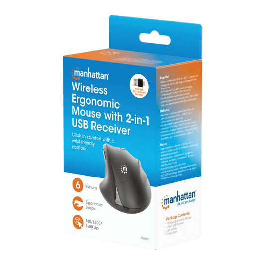 Ergonomic Wireless Mouse with 2-in-1 USB Receiver Packaging Image 2