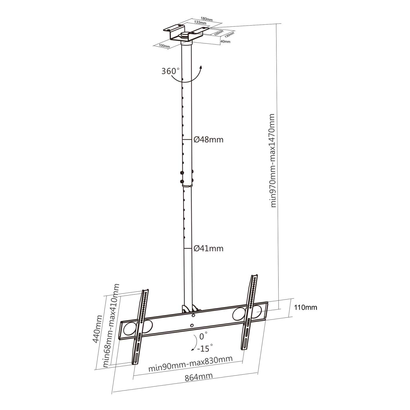Full-Motion Height-Adjustable TV Ceiling Mount, for 37" to 75" Displays Image 8