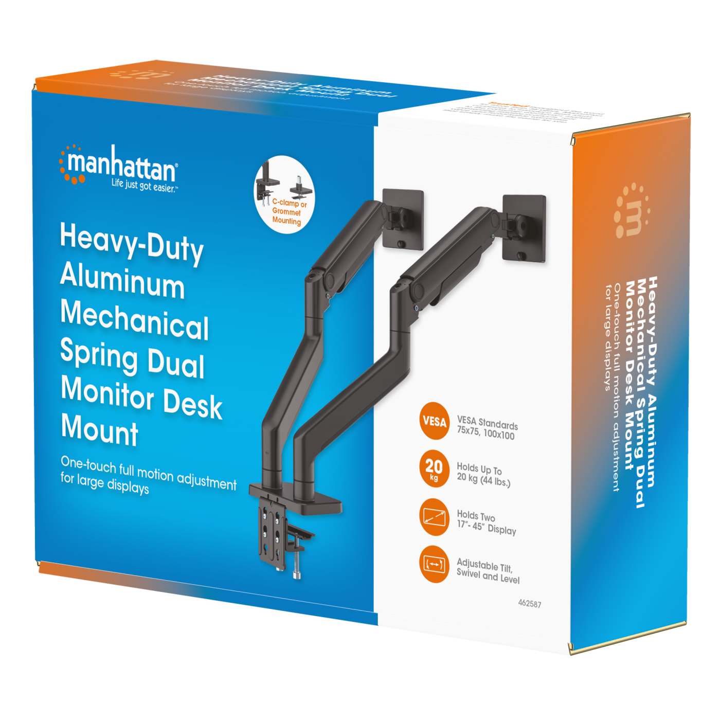 Heavy-Duty Aluminum Mechanical Spring Dual Monitor Desk Mount Packaging Image 2