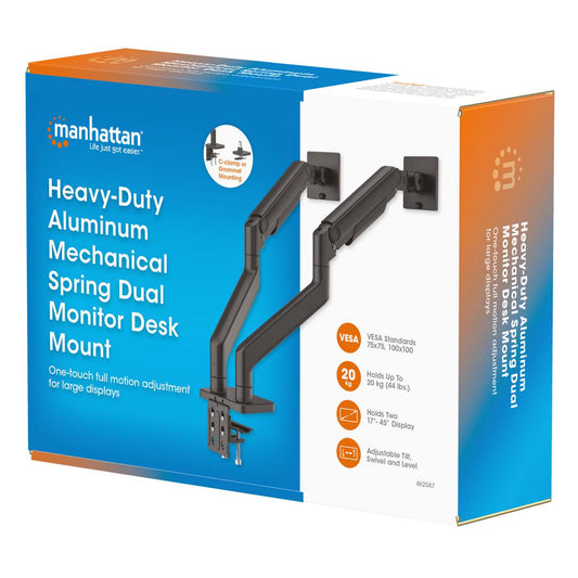 Heavy-Duty Aluminum Mechanical Spring Dual Monitor Desk Mount Packaging Image 2