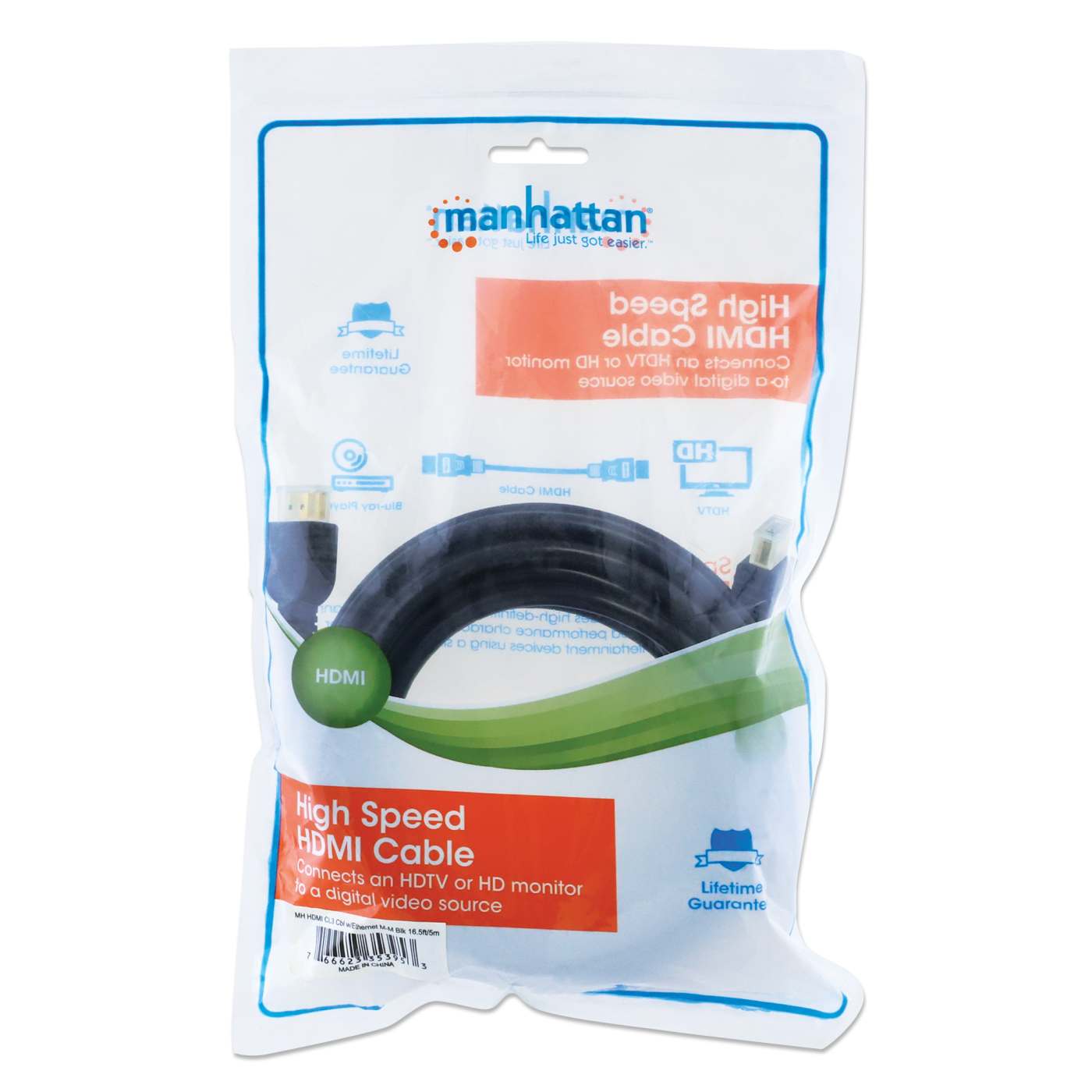 In-wall CL3 High Speed HDMI Cable with Ethernet, Black, 5 m (16 ft.) Packaging Image 2