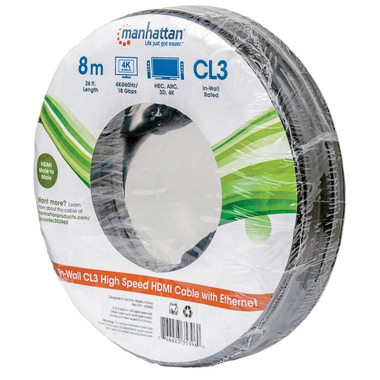 In-wall CL3 High Speed HDMI Cable with Ethernet, Black, 8 m (26 ft.) Packaging Image 2