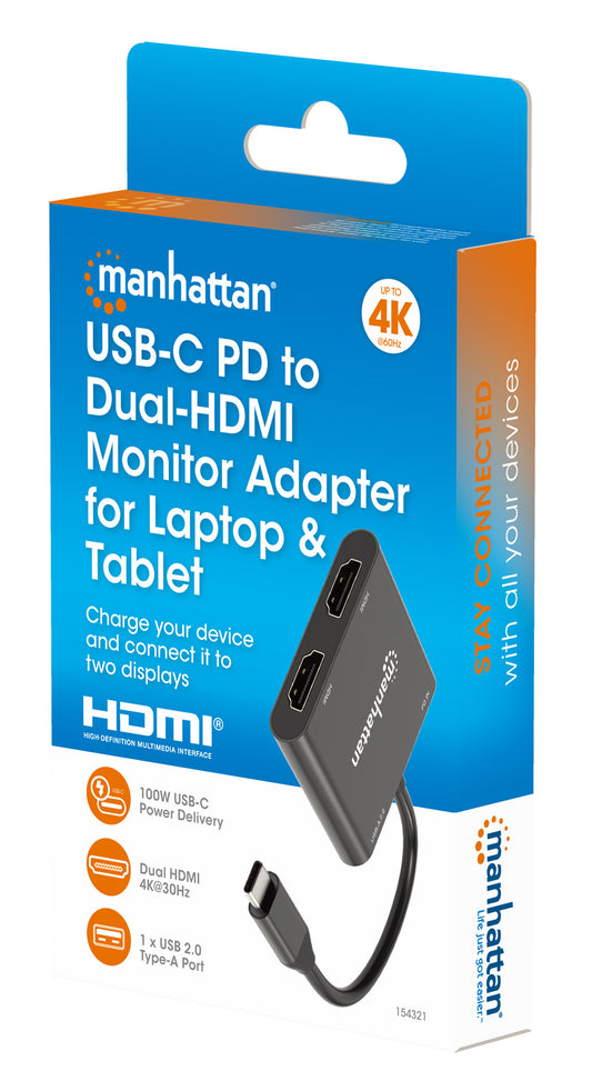 USB-C PD to Dual-HDMI Monitor Adapter for Laptop and Tablet Packaging Image 2