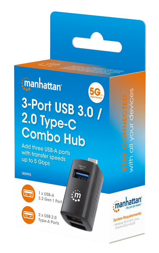 3-Port USB 3.0 / 2.0 Type-C Combo Mini Hub Packaging Image 2