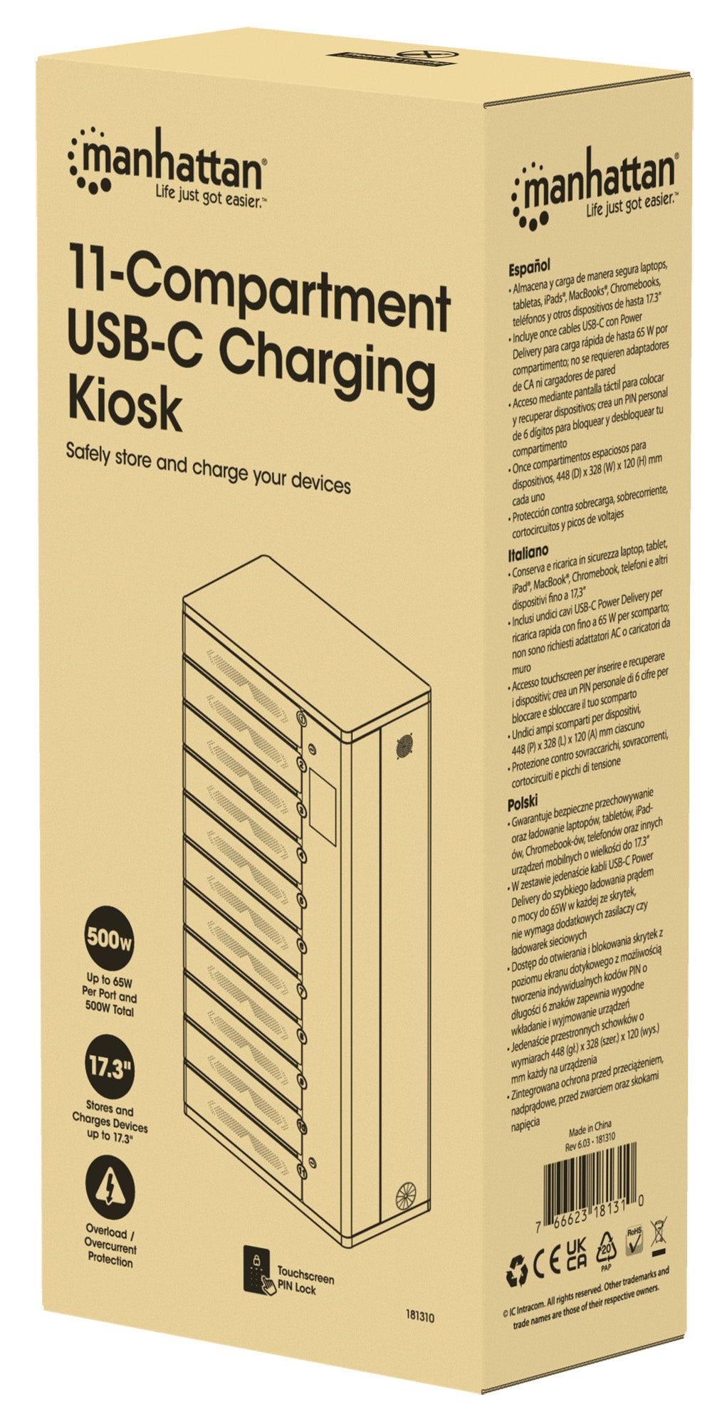 11-Compartment USB-C Charging Kiosk - 65W per Port Packaging Image 2