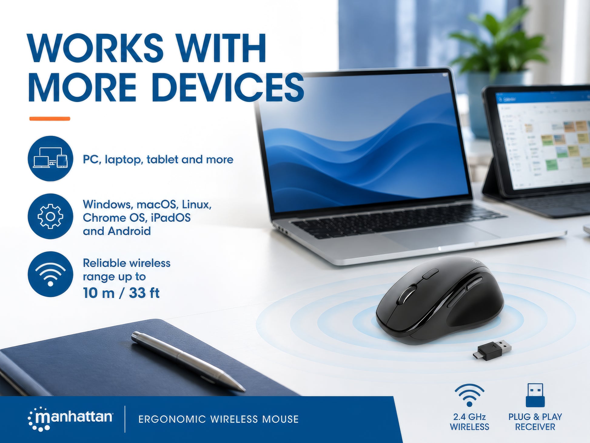 Ergonomic Wireless Mouse with 2-in-1 USB Receiver Image 11