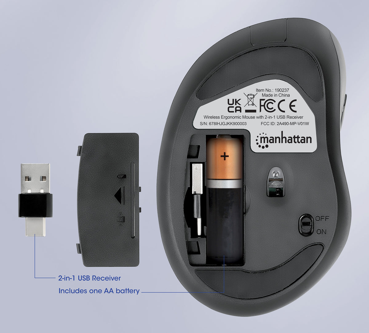 Ergonomic Wireless Mouse with 2-in-1 USB Receiver Image 7