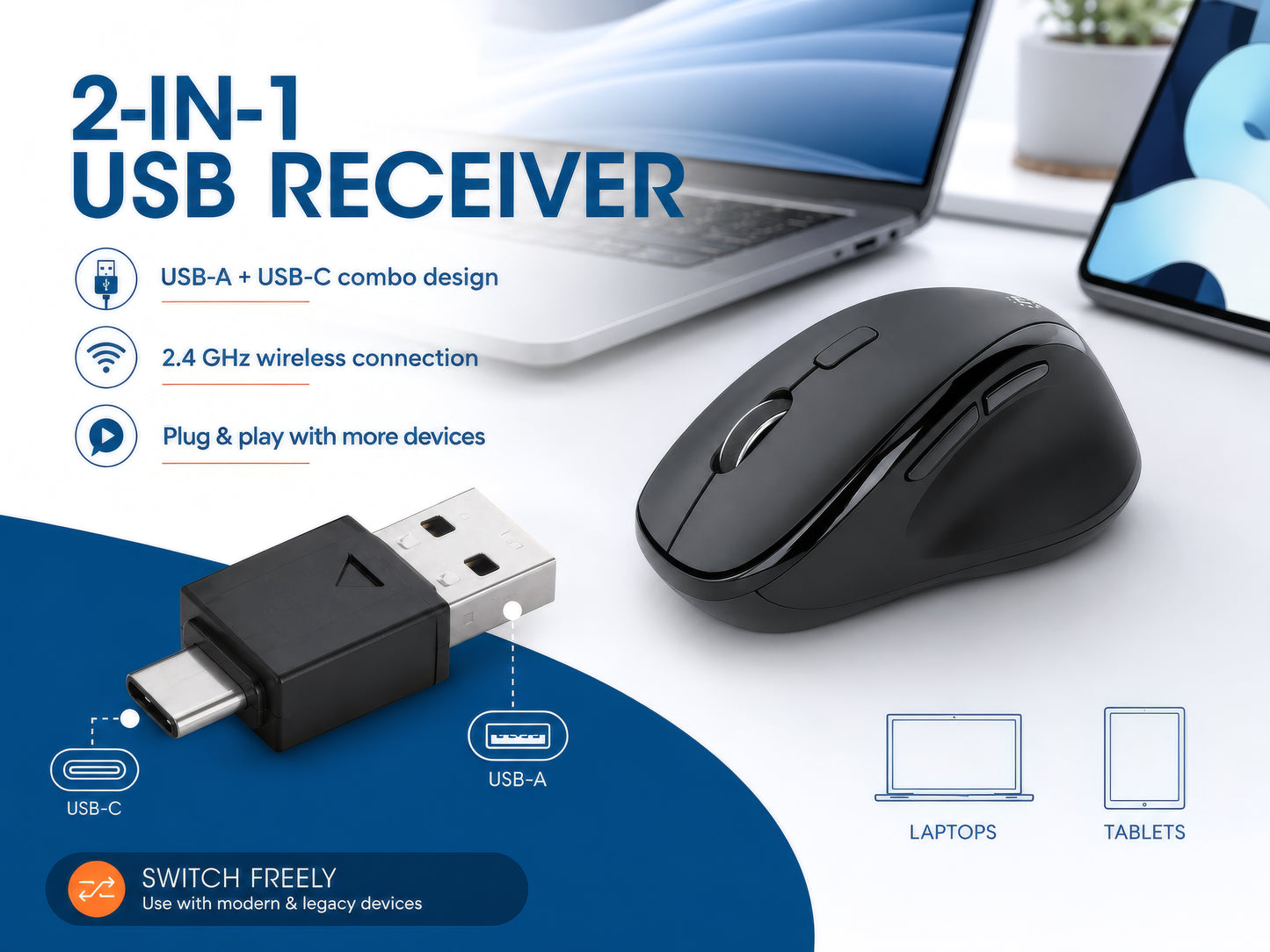 Ergonomic Wireless Mouse with 2-in-1 USB Receiver Image 10