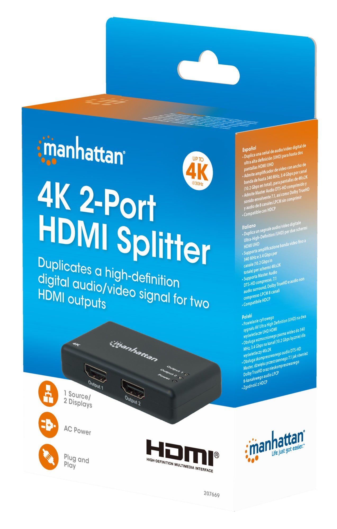 4K 2-Port HDMI Splitter Packaging Image 2