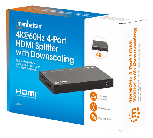4K@60Hz 4-Port HDMI Splitter with Downscaling Packaging Image 2