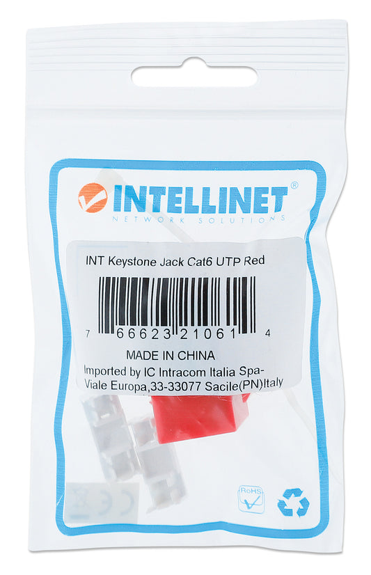 Cat6 Punch-Down Keystone Jack, Red Packaging Image 2