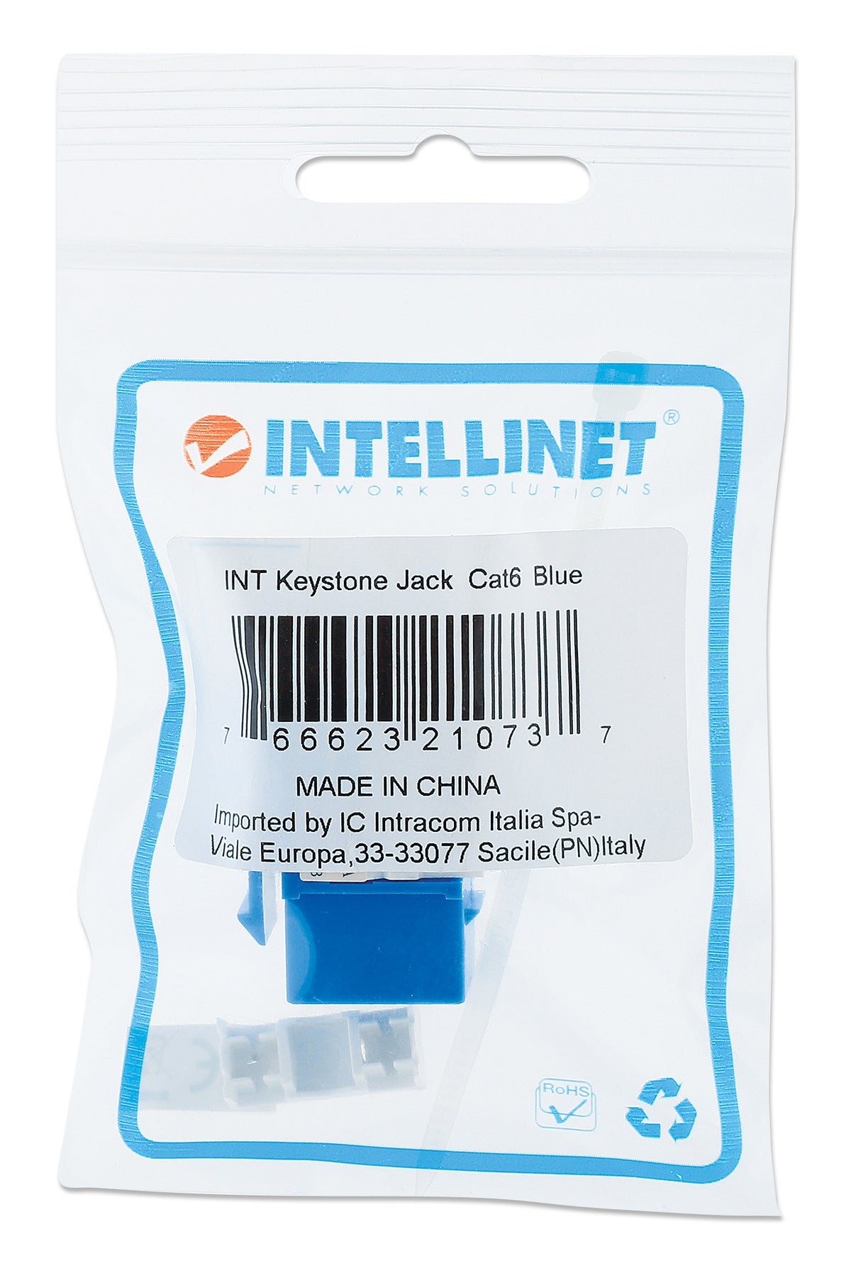Cat6 Punch-Down Keystone Jack, Blue Packaging Image 2