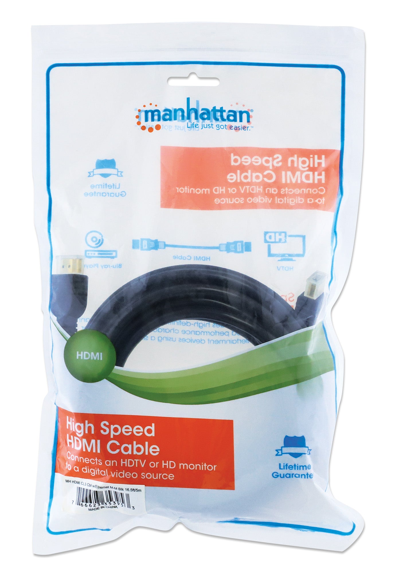In-wall CL3 High Speed HDMI Cable with Ethernet, Black, 5 m (16 ft.) Packaging Image 2