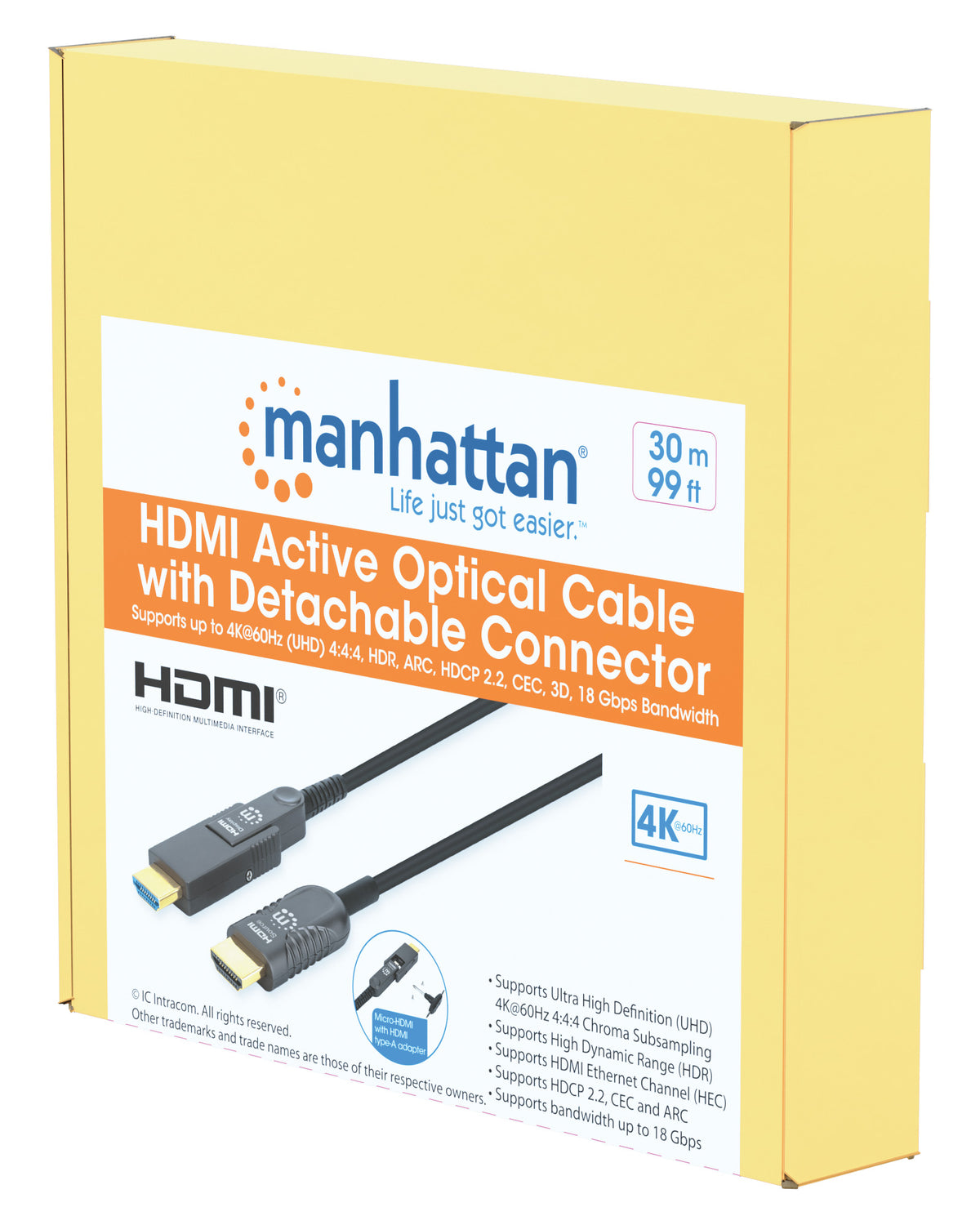 High-Speed HDMI Active Optical Cable with Detachable Connector, 30 m (100 ft.) Packaging Image 2