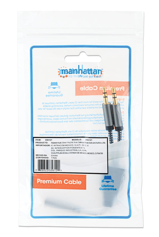 Headset Adapter Cable with Stereo Audio Aux Y-Splitter Packaging Image 2