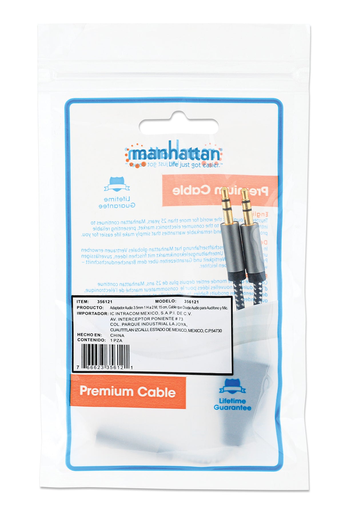 Headset Adapter Cable with Stereo Audio Aux Y-Splitter Packaging Image 2