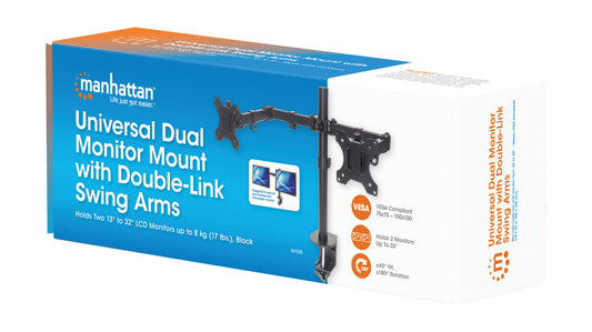 Dual Monitor Mount with Double-Link Swing Arms, for 13" to 32" Displays Packaging Image 2
