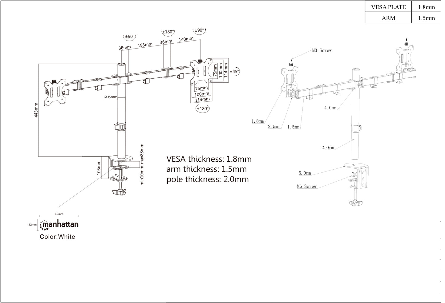Dual Monitor Mount with Double-Link Swing Arms, for 13" to 32" Displays Image 6