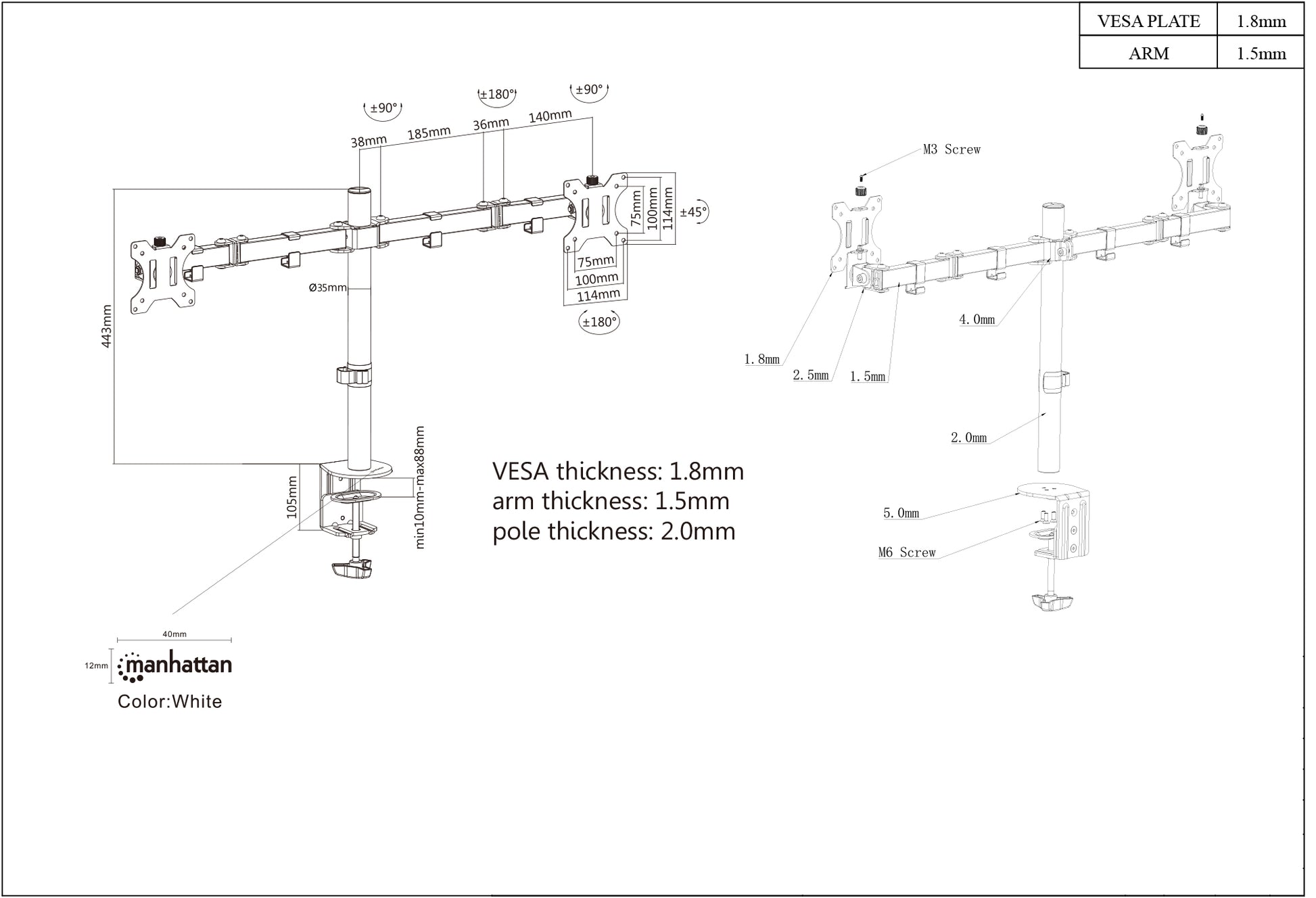 Dual Monitor Mount with Double-Link Swing Arms, for 13" to 32" Displays Image 6