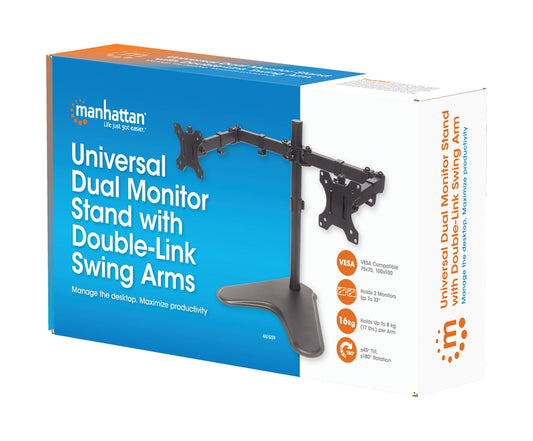 Dual Monitor Stand with Double-Link Swing Arms, for 13" to 32" Displays Packaging Image 2