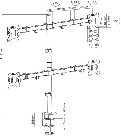 Universal Four Monitor Mount with Double-Link Swing Arms Image 6