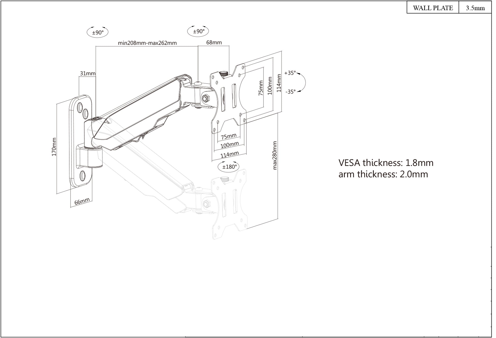 Universal Gas Spring Monitor Wall Mount Image 8