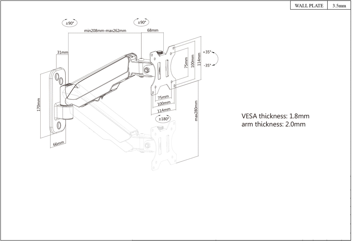 Universal Gas Spring Monitor Wall Mount Image 8
