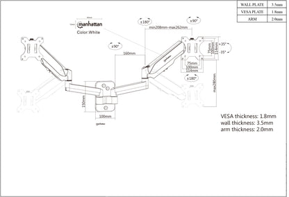 Universal Gas Spring Dual Monitor Wall Mount Image 8