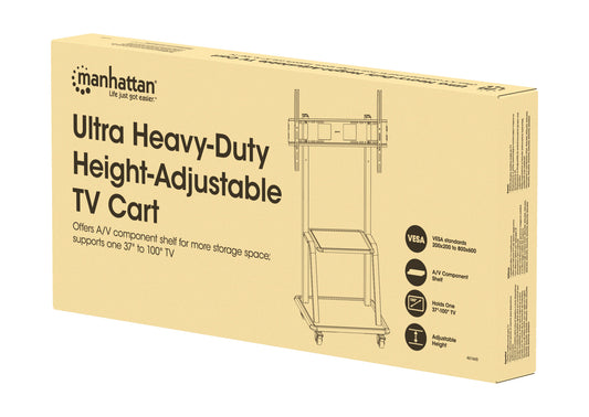 Ultra Heavy-Duty Height-Adjustable TV Cart, for 37" to 100" Displays Packaging Image 2