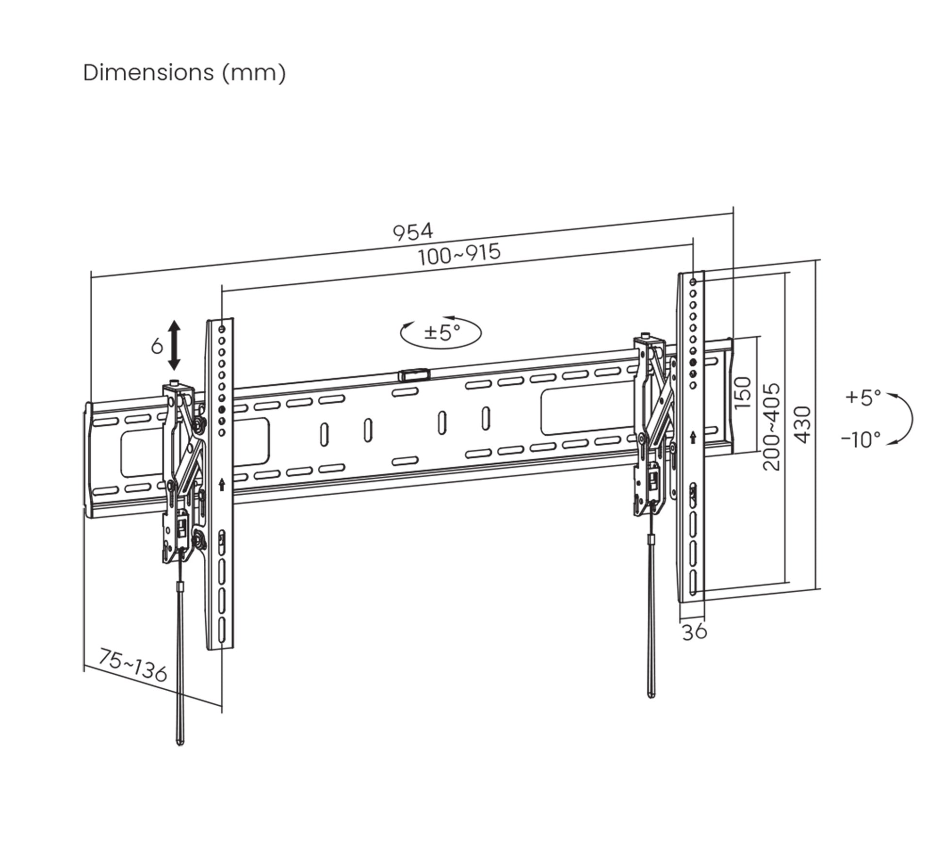 Anti-Theft Tilting TV Wall Mount with Extension, for 43" to 90" Displays Image 14