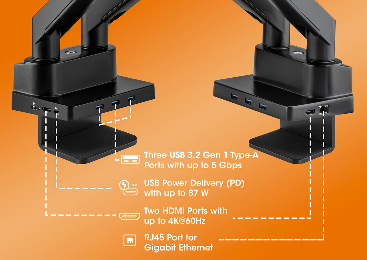 Aluminum Gas Spring Dual Monitor Desk Mount with 8-in-1 Docking Station Image 4
