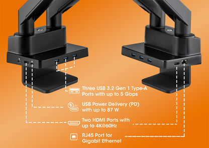 Aluminum Gas Spring Dual Monitor Desk Mount with 8-in-1 Docking Station Image 4