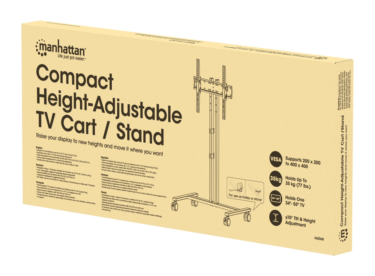 Compact Height-Adjustable TV Cart / Stand, for 34" to 55" Displays Packaging Image 2
