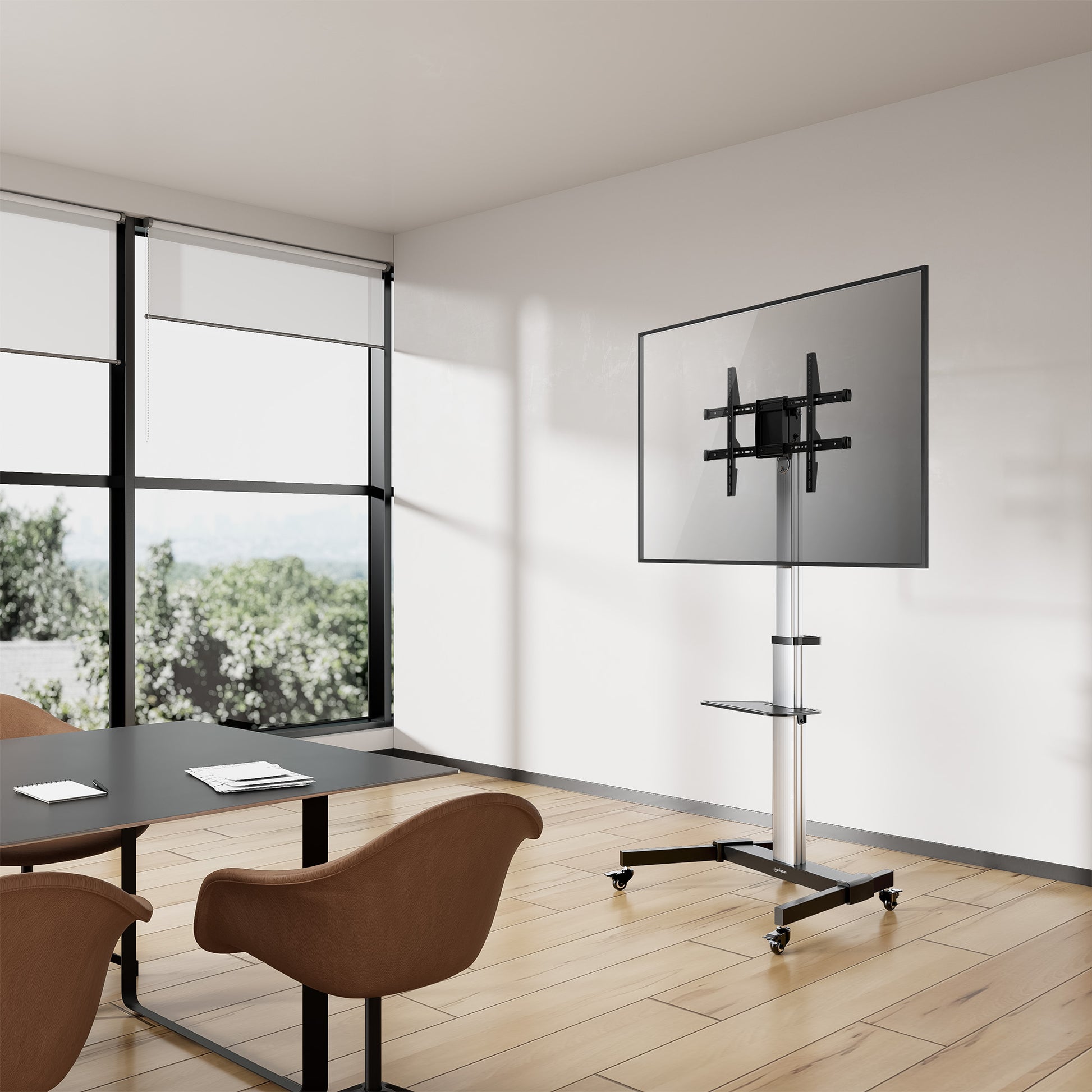 Aluminum Height-Adjustable Multimedia TV Cart, for 37" to 86" Displays Image 14