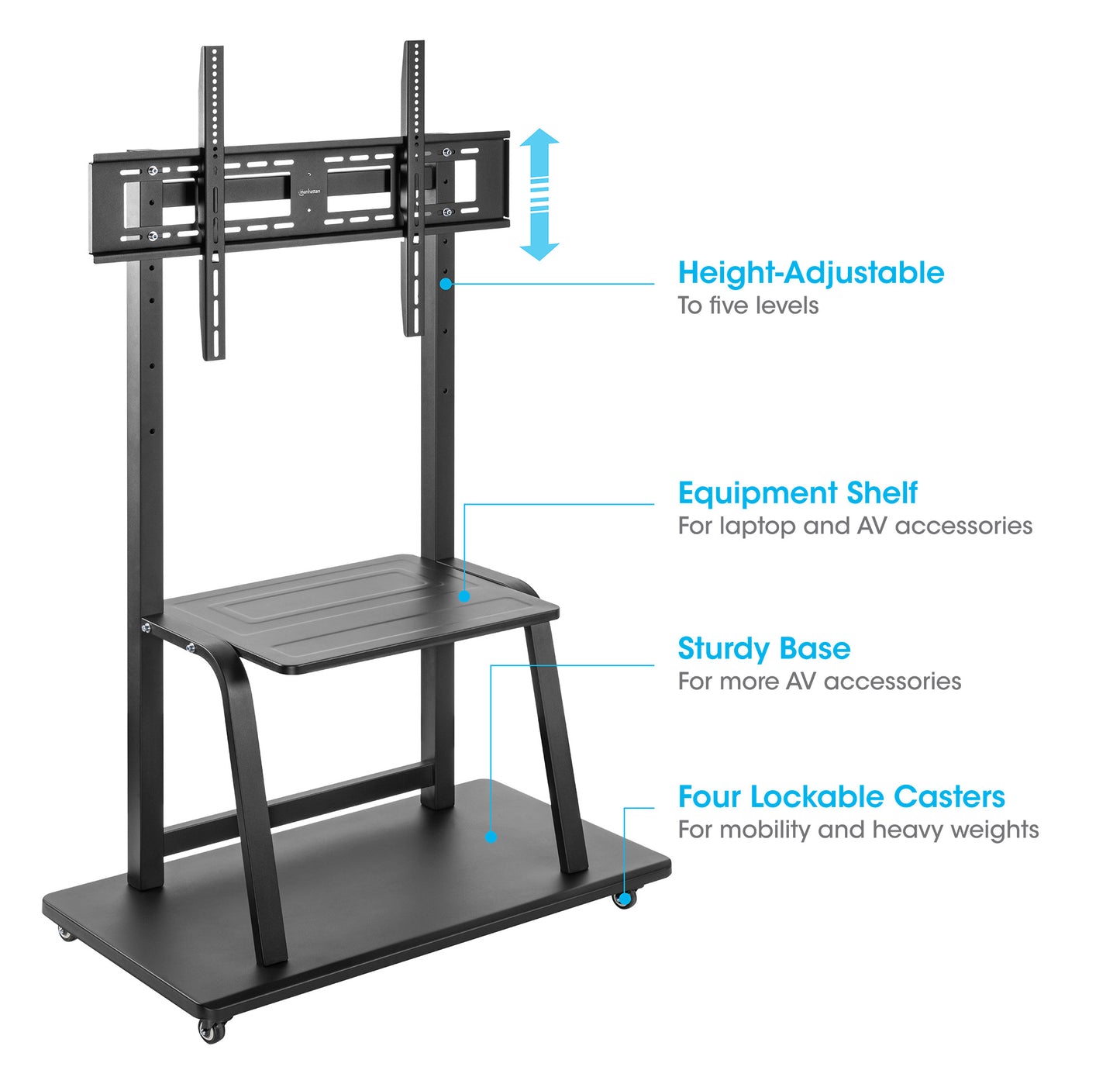 Ultra Heavy-Duty Height-Adjustable Multimedia TV Cart, for 37" to 100" Displays Image 7