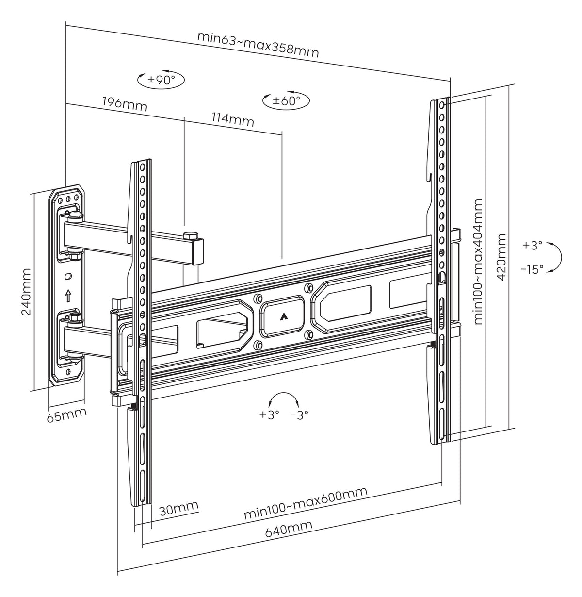 Full-Motion TV Wall Mount with Post-Leveling Adjustment, for 37" to 70" Displays Image 9