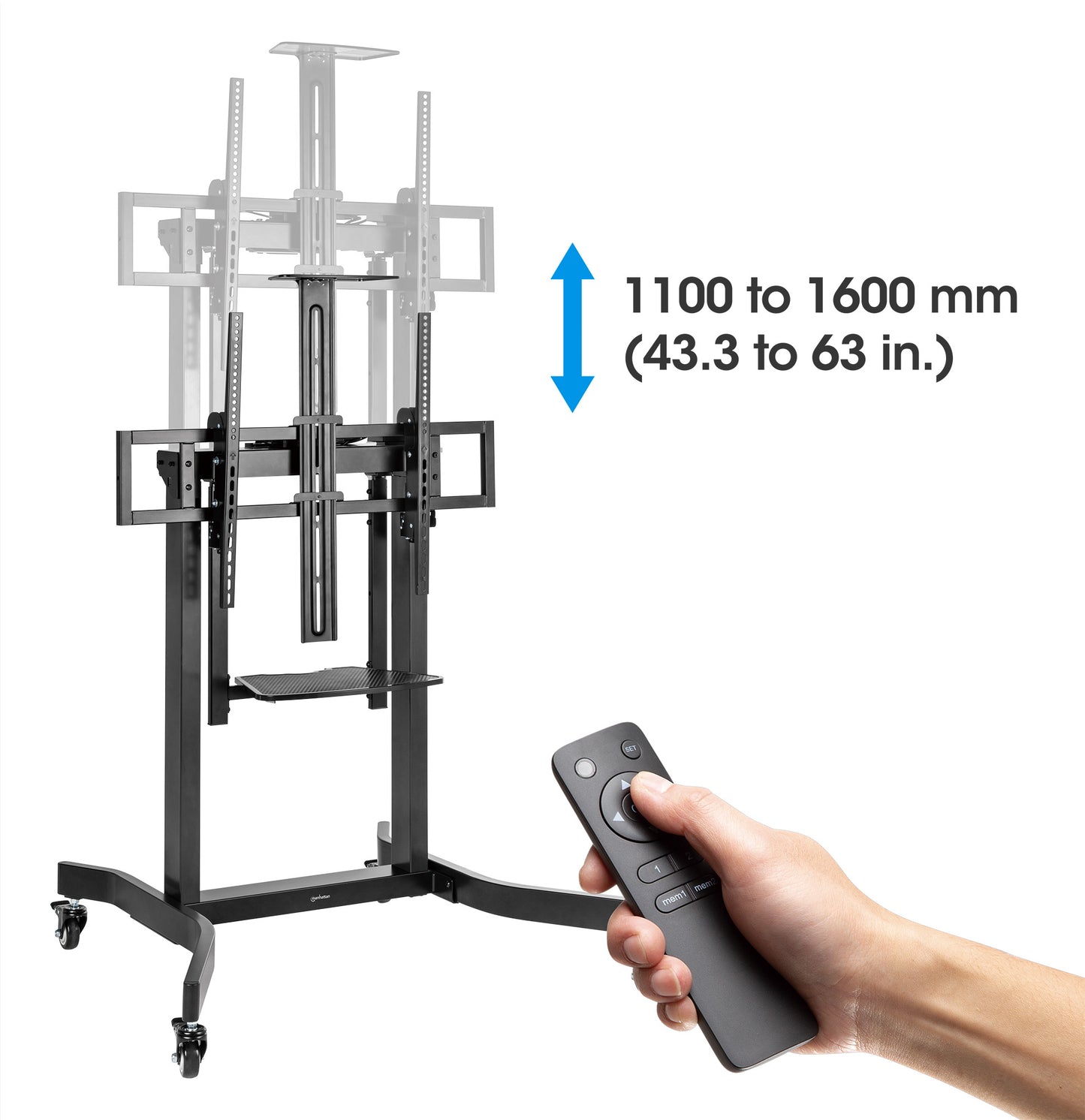 Motorized Height-Adjustable Multimedia TV Cart, for 55" to 100" Displays Image 7