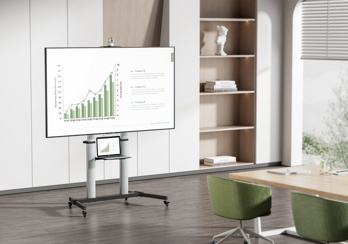 Aluminum Height-Adjustable Multimedia TV Cart, for 60" to 100" Displays Image 3