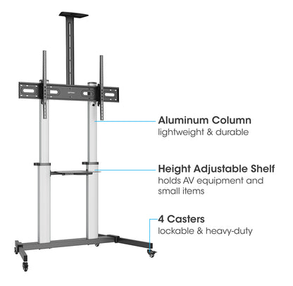 Aluminum Height-Adjustable Multimedia TV Cart, for 60" to 100" Displays Image 9