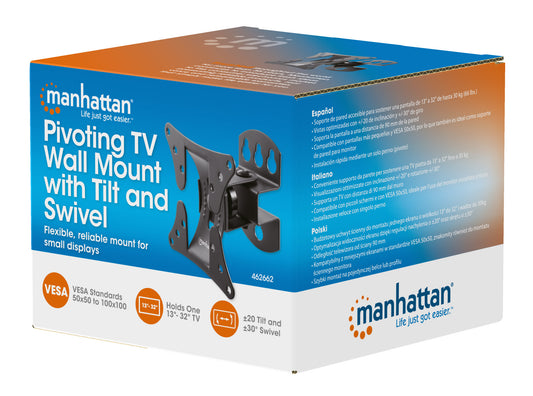 Pivoting TV Wall Mount with Tilt and Swivel, for 13" to 32" Displays Packaging Image 2