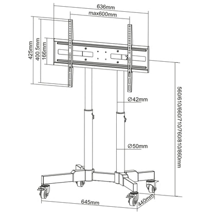 Compact Height-Adjustable TV Cart, for 23" to 70" Displays Image 13