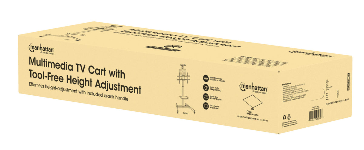 Multimedia TV Cart with Tool-Free Height Adjustment, for 37" to 86" Displays Packaging Image 2