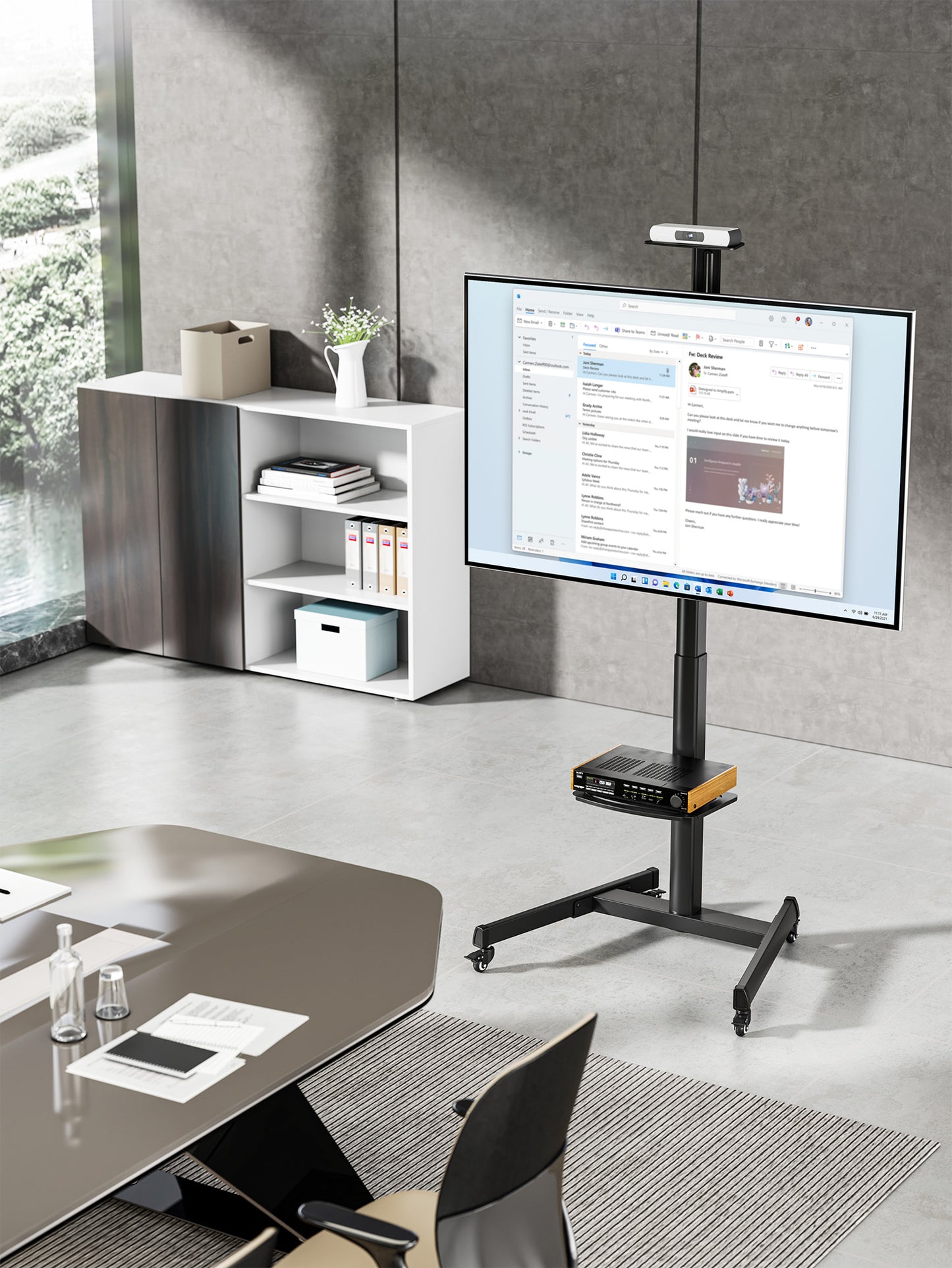 Multimedia TV Cart with Tool-Free Height Adjustment, for 37" to 86" Displays Image 3