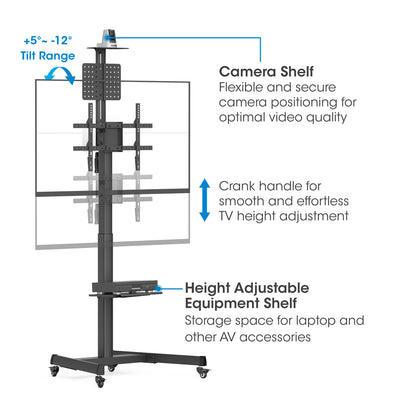 Multimedia TV Cart with Tool-Free Height Adjustment, for 37" to 86" Displays Image 5