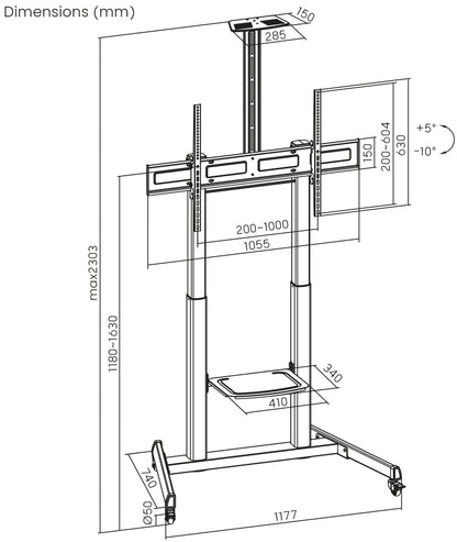 Large-Screen Multimedia TV Cart with Tool-Free Height Adjustment, for 60" to 120" Displays Image 15