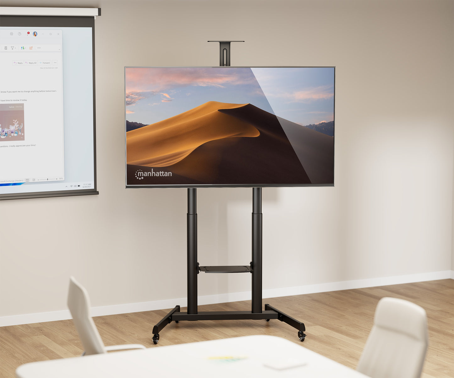 Large-Screen Multimedia TV Cart with Tool-Free Height Adjustment, for 60" to 120" Displays Image 3
