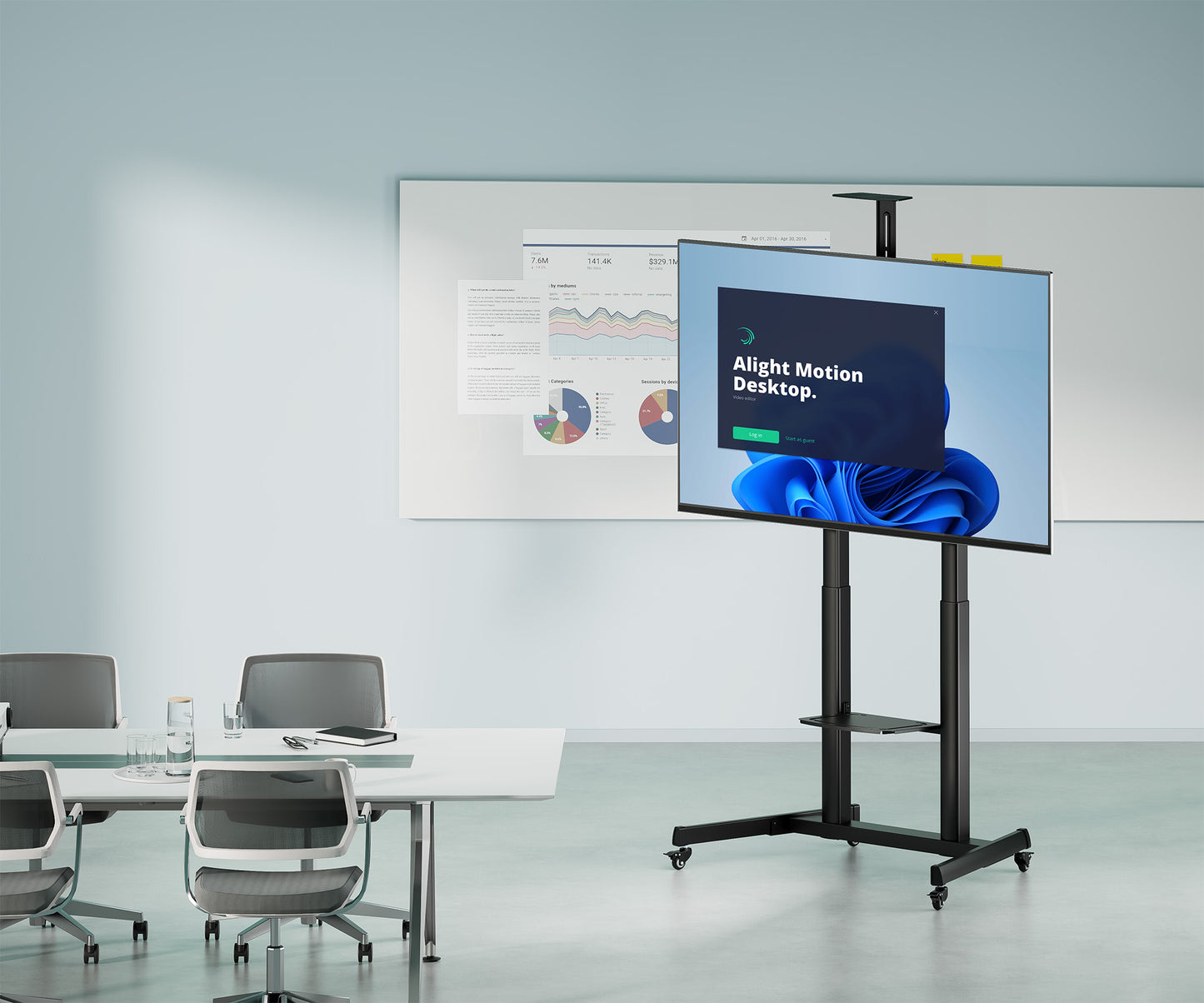 Large-Screen Multimedia TV Cart with Tool-Free Height Adjustment, for 60" to 120" Displays Image 5