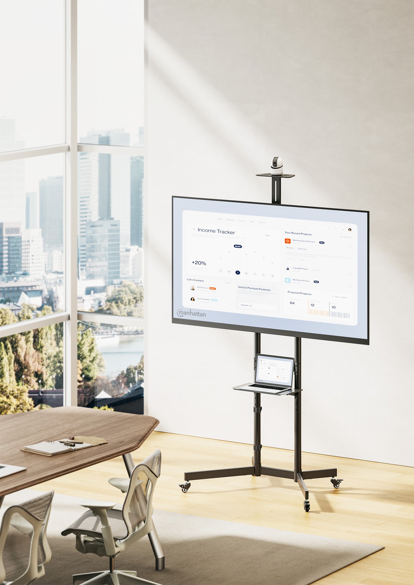 Economy Height-Adjustable Multimedia TV Cart, for 37" to 70" Displays Image 2